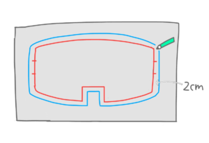 外周より2cm大きめに型を取るイラスト